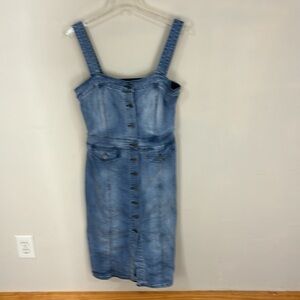 Indigo Rein Blue Jean Jumper Dress stretch Button Front  Size Medium